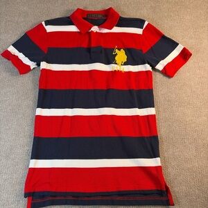 Red and Navy Striped Polo Shirt 0228